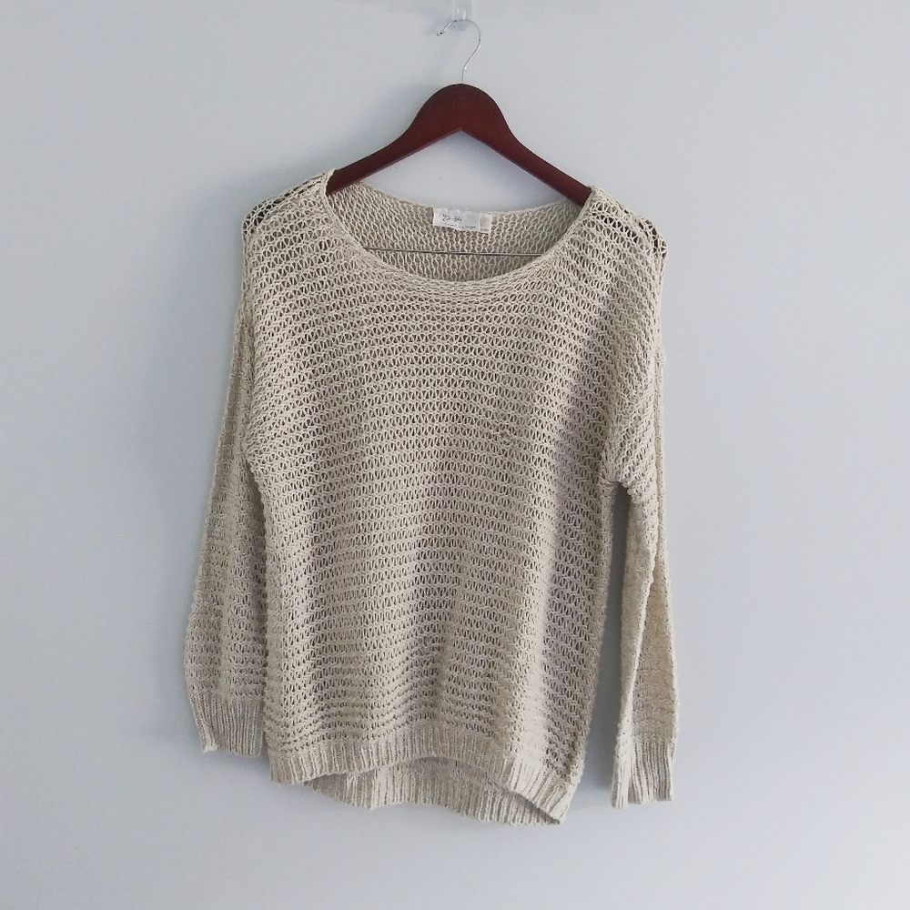 RD Style Stitch Fix SZ M Oatmeal Beige Open Garter Knit Stitch Pullover Sweater